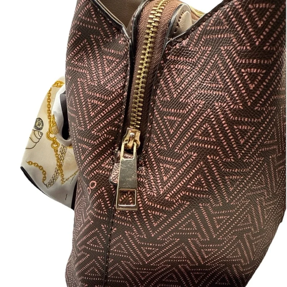 ALDO Crossbody Signature Galilini Pink & Brown Dome Satchel Handbag Purse Scarf - Picture 5 of 16